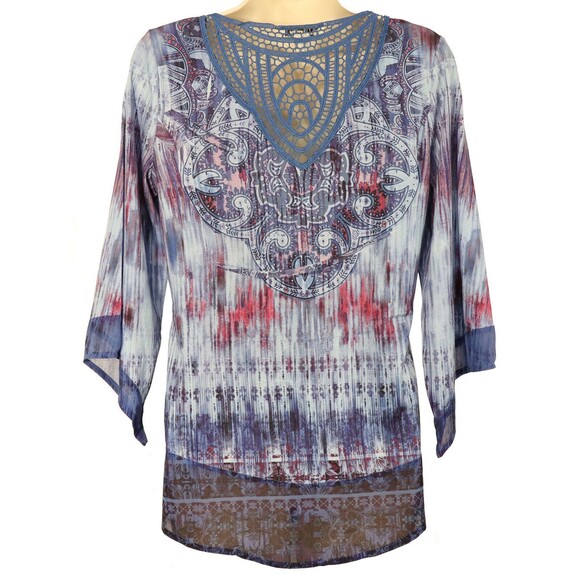 Unity World Wear Womens Sublimation Shirt S Small Blue Lace 3/4 Sleeve Colorful - Picture 8 of 10